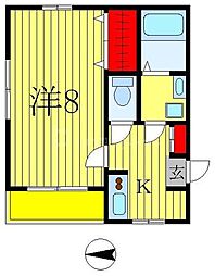 アンプルールフェールカノン 1階1Kの間取り
