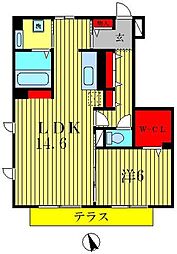 リヴィールソワ2 1LDKの間取図画像
