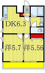 ダイヤモンドクレスト南柏 2DKの間取図画像
