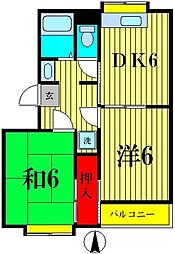 ラフィーヌ北小金 2DKの間取図画像