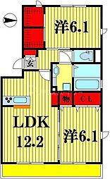 アローフィールドB 2LDKの間取図画像