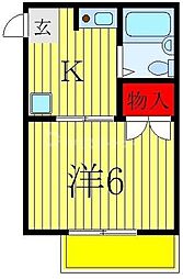 アフタヌーンクロダパート2 1Kの間取図画像