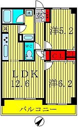 ウッドライク三郷 2LDKの間取図画像