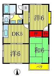 土田ハイツ 3DKの間取図画像