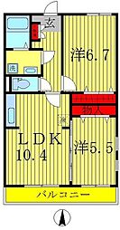 N.ウエストコート 2LDKの間取図画像