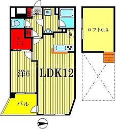 オアシスA棟 1LDKの間取図画像