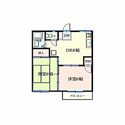 タウニー所沢I 2階2DKの間取り