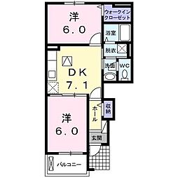 キャンディッド 1階2DKの間取り