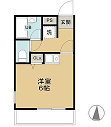西武池袋線 所沢駅 徒歩6分の賃貸マンション 2階ワンルームの間取り