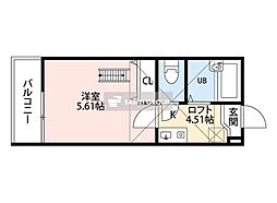 メゾンドシエル航空公園 2階1Kの間取り