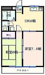 サニークレストマンション 2階2DKの間取り