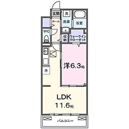 ヒカルサ西所沢 2階1LDKの間取り