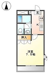 アイリスハイム 2階1Kの間取り
