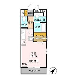 セジュールZEN III A 1階ワンルームの間取り