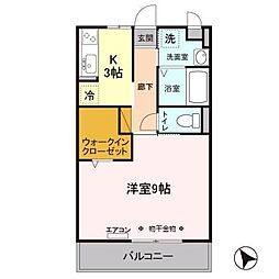 セジュールZEN 参番館 2階1Kの間取り