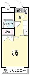 シャトル中村II 1階1Kの間取り