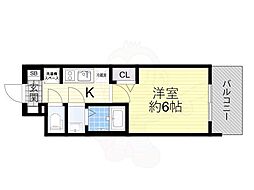 プレサンス塚本ベラビィ 6階1Kの間取り