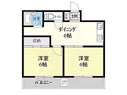 ブールバール塚本2 2DKの間取図画像