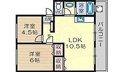 ヴィラ北野 2LDKの間取図画像