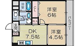 メティス有馬 2DKの間取図画像