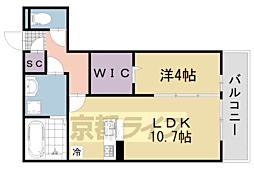 近鉄京都線 伏見駅 徒歩7分の賃貸アパート 1階1LDKの間取り