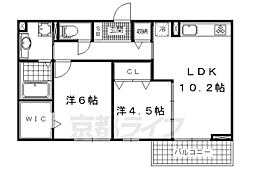 京都地下鉄東西線 醍醐駅 徒歩11分の賃貸アパート 3階2LDKの間取り