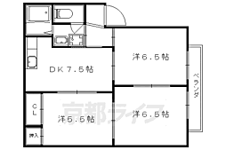 京都地下鉄東西線 醍醐駅 徒歩13分の賃貸アパート 2階3DKの間取り
