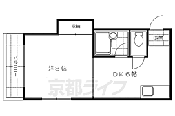 京阪本線 丹波橋駅 徒歩7分の賃貸マンション 2階1DKの間取り