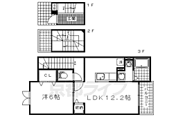 京都地下鉄東西線 小野駅 徒歩10分の賃貸アパート 3階1LDKの間取り