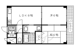 京都地下鉄東西線 石田駅 徒歩2分の賃貸マンション 2階2LDKの間取り