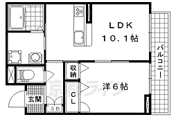 京都地下鉄東西線 小野駅 徒歩13分の賃貸マンション 2階1LDKの間取り