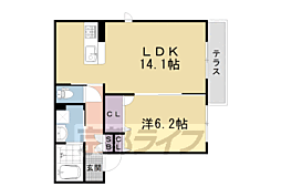 京都地下鉄東西線 太秦天神川駅 徒歩13分の賃貸アパート 1階1LDKの間取り