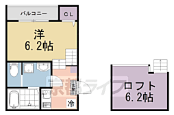 京阪本線 伏見稲荷駅 徒歩9分の賃貸アパート 1階1Kの間取り