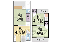 JR東海道・山陽本線 長岡京駅 3.4kmの賃貸一戸建て 3DKの間取り