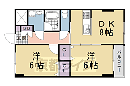 京阪本線 藤森駅 徒歩10分の賃貸マンション 5階2DKの間取り