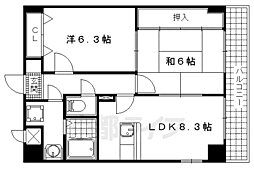 京都地下鉄東西線 石田駅 徒歩11分の賃貸マンション 2階2LDKの間取り