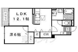京都市営烏丸線 竹田駅 徒歩3分の賃貸アパート 1階1LDKの間取り