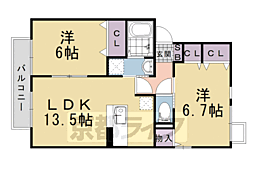 阪急京都本線 長岡天神駅 徒歩17分の賃貸アパート 1階2LDKの間取り