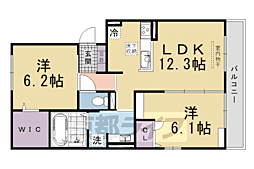 京阪本線 丹波橋駅 徒歩30分の賃貸アパート 3階2LDKの間取り