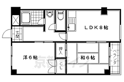 京阪本線 藤森駅 徒歩10分の賃貸マンション 5階2DKの間取り