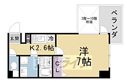京都地下鉄東西線 椥辻駅 徒歩8分の賃貸マンション 7階1Kの間取り