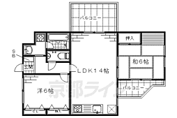 近鉄京都線 近鉄丹波橋駅 徒歩5分の賃貸マンション 3階2LDKの間取り
