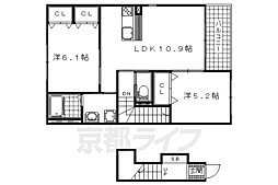 京都地下鉄東西線 東野駅 徒歩5分の賃貸アパート 2階2LDKの間取り