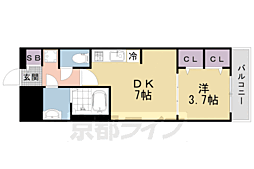 ファステート京都壬生フィエロ 4階1DKの間取り