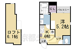 京都地下鉄東西線 椥辻駅 徒歩12分の賃貸アパート 2階1Kの間取り