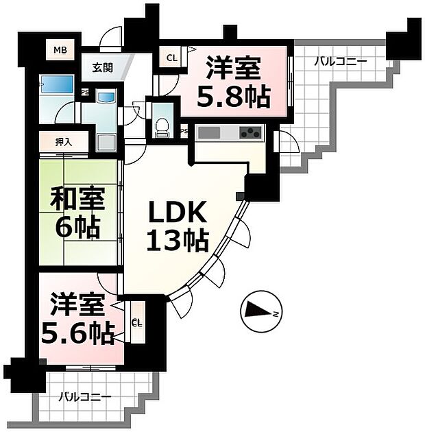 レックスガーデン大津南郷ベルデ(3LDK) 3階の間取り