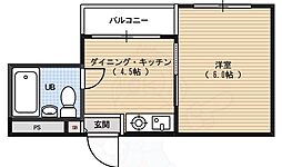 JR山陰本線 円町駅 徒歩10分の賃貸マンション 3階1DKの間取り