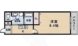 アムールKuragano 2階1Kの間取り