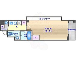 Flair京都五条烏丸 2階1Kの間取り
