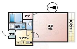 Gladvis二条式部 1階1Kの間取り